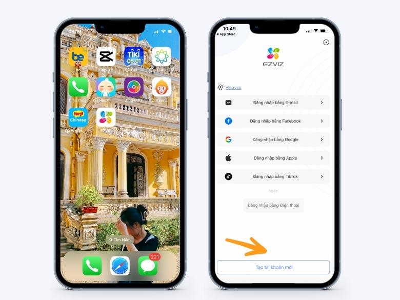 tiến hành tạo tài khoản ezviz